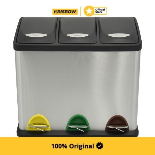 Krisbow Dust Bin Tempat Sampah Stainless 3 Compart 3 Pedal