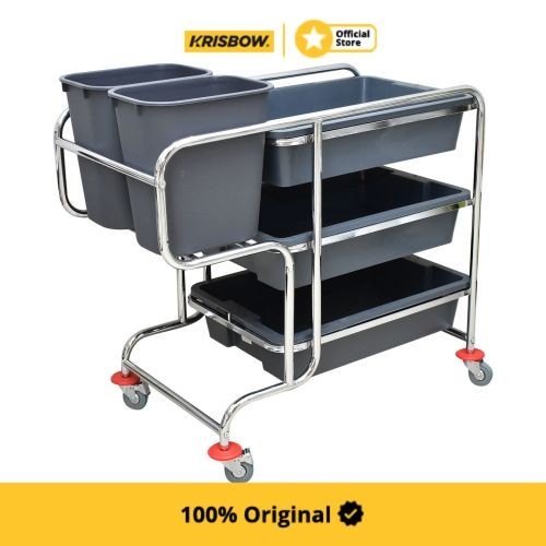 Krisbow Dish Collector Cart Troli Kebersihan 110X58X104 Cm