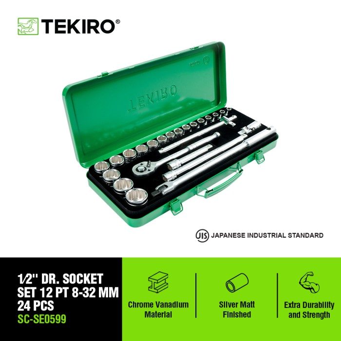 TEKIRO 1/2 INCH SOCKET SET 12 PT 8 - 32 MM 24 PCS / KUNCI SOCK SET