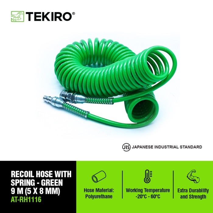 TEKIRO RECOIL HOSE 9 METER HIJAU WITH SPRING /SELANG SEPIRAL