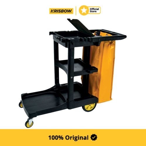 Krisbow Janitor Cart Troli Kebersihan Dengan Tutup - Hitam